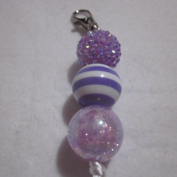 Purple and White Beaded Keychain | Bag Charm. - Picture 3 of 3